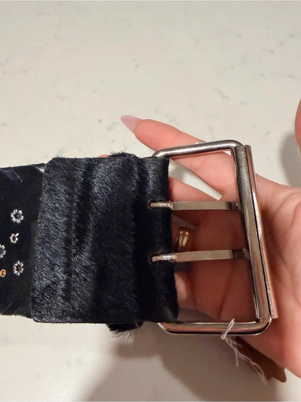 Black Studded Wide Waist Belt with Silver Buckle